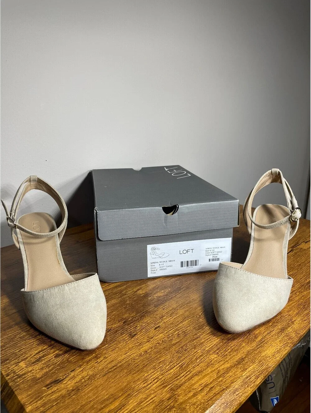 LOFT Neutral Faux Suede Wedges Clean Girl Minimalist Pointed Toe business casual